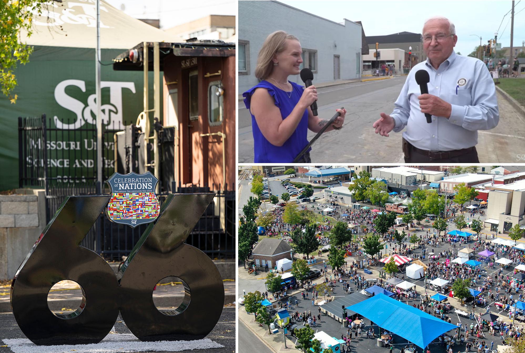 Compilation of three images: A